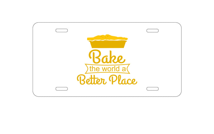 DistinctInk Custom Aluminum Decorative Vanity Front License Plate - Bake the World a Better Place