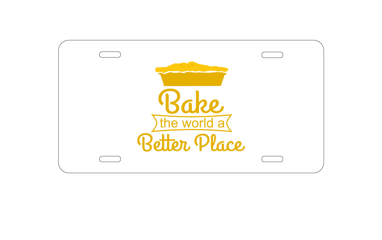 DistinctInk Custom Aluminum Decorative Vanity Front License Plate - Bake the World a Better Place