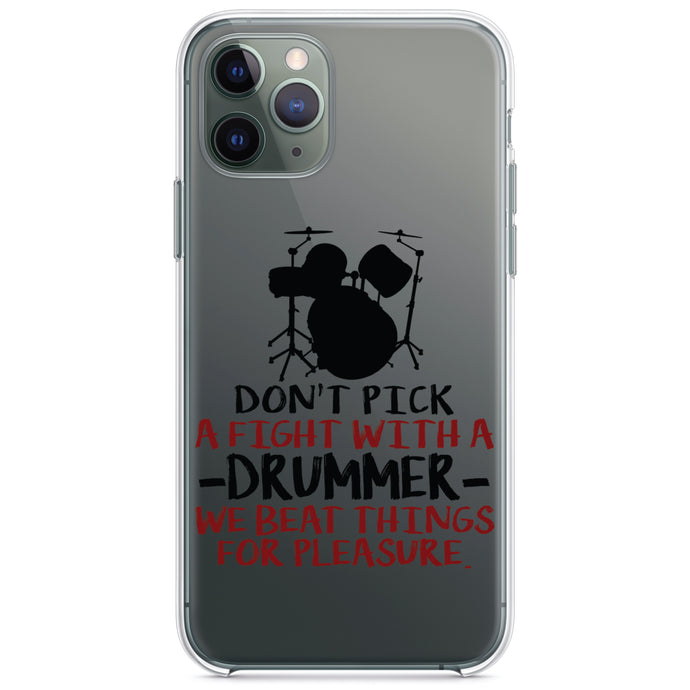 DistinctInk® Clear Shockproof Hybrid Case for Apple iPhone / Samsung Galaxy / Google Pixel - Don't Pick Fight with Drummer