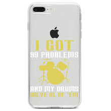 DistinctInk® Clear Shockproof Hybrid Case for Apple iPhone / Samsung Galaxy / Google Pixel - Got 99 Problems & My Drums Solve 'Em