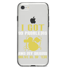 DistinctInk® Clear Shockproof Hybrid Case for Apple iPhone / Samsung Galaxy / Google Pixel - Got 99 Problems & My Drums Solve 'Em