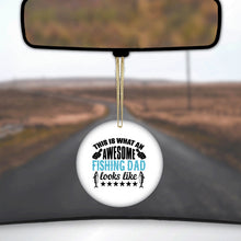 DistinctInk® Hanging Ceramic Christmas Tree Ornament with Gold String - Great Gift / Present - 2 3/4 inch Diameter - This is What Awesome Fishing Dad Looks Like
