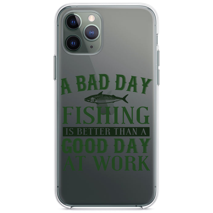 DistinctInk® Clear Shockproof Hybrid Case for Apple iPhone / Samsung Galaxy / Google Pixel - Bad Day Fishing is a Good Day