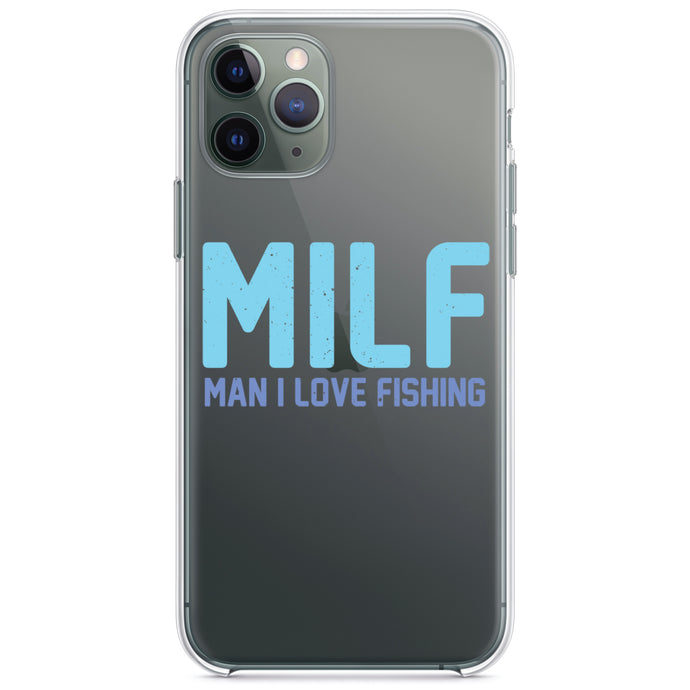 DistinctInk® Clear Shockproof Hybrid Case for Apple iPhone / Samsung Galaxy / Google Pixel - MILF - Man I Love Fishing