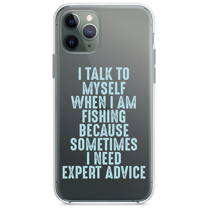 DistinctInk® Clear Shockproof Hybrid Case for Apple iPhone / Samsung Galaxy / Google Pixel - I Talk To Myself Fishing Need Expert Advice
