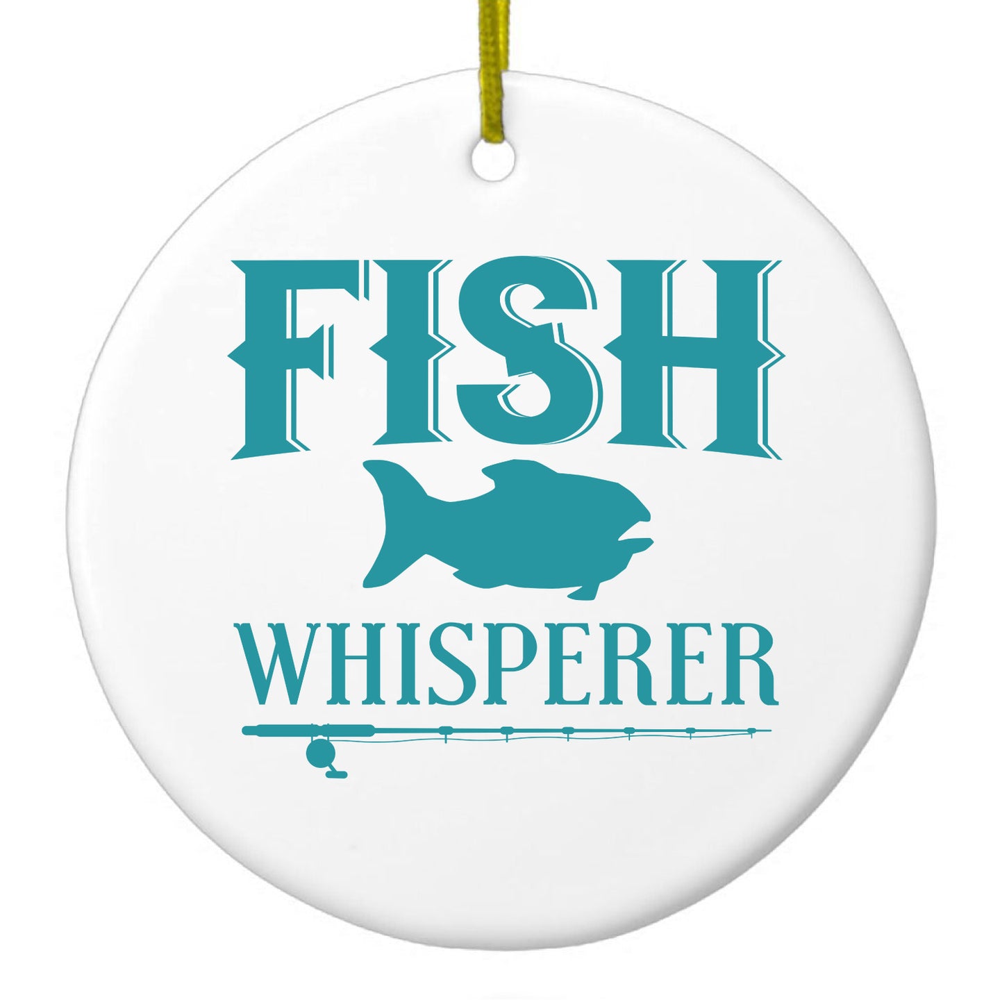 DistinctInk® Hanging Ceramic Christmas Tree Ornament with Gold String - Great Gift / Present - 2 3/4 inch Diameter - Fish Whisperer