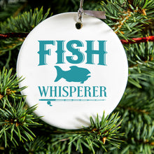 DistinctInk® Hanging Ceramic Christmas Tree Ornament with Gold String - Great Gift / Present - 2 3/4 inch Diameter - Fish Whisperer