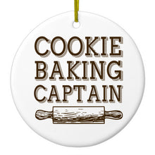 DistinctInk® Hanging Ceramic Christmas Tree Ornament with Gold String - Great Gift / Present - 2 3/4 inch Diameter - Cookie Baking Captain Rolling Pin