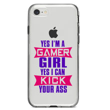 DistinctInk® Clear Shockproof Hybrid Case for Apple iPhone / Samsung Galaxy / Google Pixel - Yes I'm a Gamer Girl I Can Kick you’re a$$