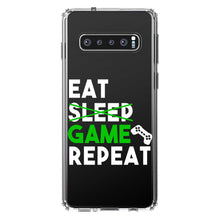 DistinctInk® Clear Shockproof Hybrid Case for Apple iPhone / Samsung Galaxy / Google Pixel - Eat Game Repeat - Video Games Gamer