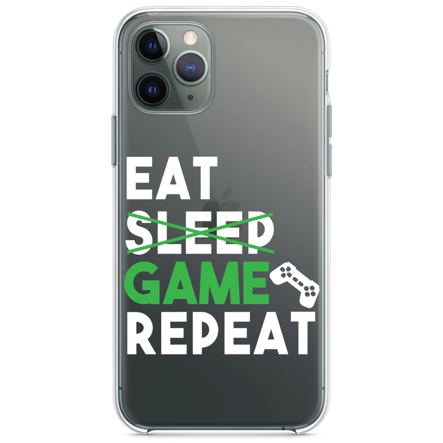 DistinctInk® Clear Shockproof Hybrid Case for Apple iPhone / Samsung Galaxy / Google Pixel - Eat Game Repeat - Video Games Gamer