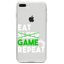 DistinctInk® Clear Shockproof Hybrid Case for Apple iPhone / Samsung Galaxy / Google Pixel - Eat Game Repeat - Video Games Gamer