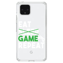 DistinctInk® Clear Shockproof Hybrid Case for Apple iPhone / Samsung Galaxy / Google Pixel - Eat Game Repeat - Video Games Gamer