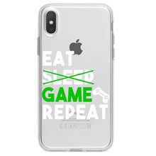 DistinctInk® Clear Shockproof Hybrid Case for Apple iPhone / Samsung Galaxy / Google Pixel - Eat Game Repeat - Video Games Gamer