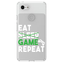 DistinctInk® Clear Shockproof Hybrid Case for Apple iPhone / Samsung Galaxy / Google Pixel - Eat Game Repeat - Video Games Gamer