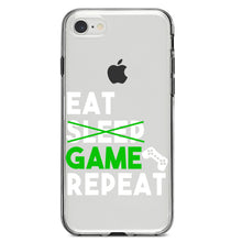 DistinctInk® Clear Shockproof Hybrid Case for Apple iPhone / Samsung Galaxy / Google Pixel - Eat Game Repeat - Video Games Gamer