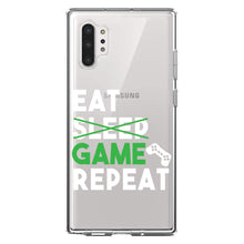 DistinctInk® Clear Shockproof Hybrid Case for Apple iPhone / Samsung Galaxy / Google Pixel - Eat Game Repeat - Video Games Gamer