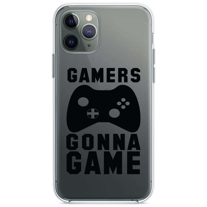 DistinctInk® Clear Shockproof Hybrid Case for Apple iPhone / Samsung Galaxy / Google Pixel - Gamers Gonna Game - Video Games