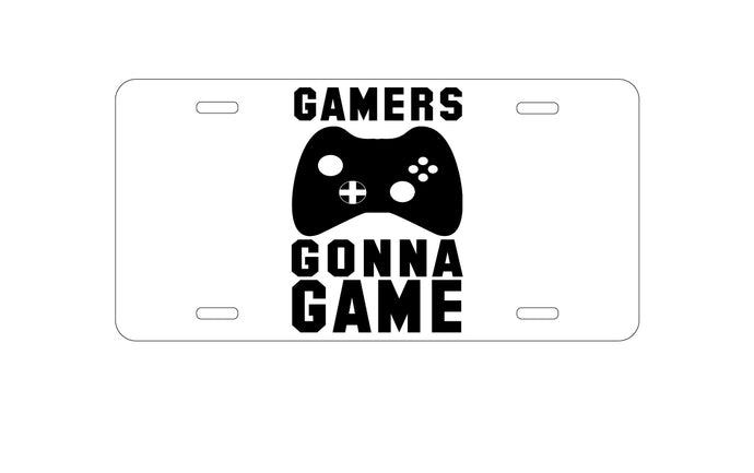 DistinctInk Custom Aluminum Decorative Vanity Front License Plate - Gamers Gonna Game - Video Games