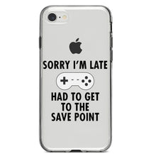 DistinctInk® Clear Shockproof Hybrid Case for Apple iPhone / Samsung Galaxy / Google Pixel - Sorry I'm Late Had to Get to Save Point Gamer