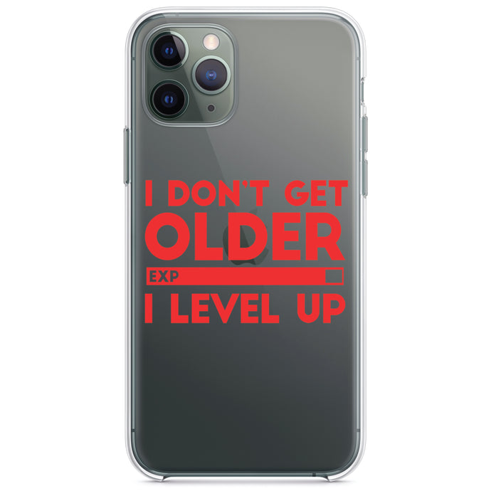 DistinctInk® Clear Shockproof Hybrid Case for Apple iPhone / Samsung Galaxy / Google Pixel - I Don't Get Older I Level Up - Gamer