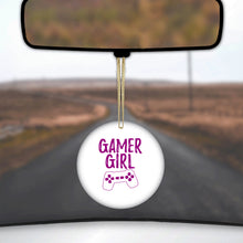 DistinctInk® Hanging Ceramic Christmas Tree Ornament with Gold String - Great Gift / Present - 2 3/4 inch Diameter - Gamer Girl - Video Games