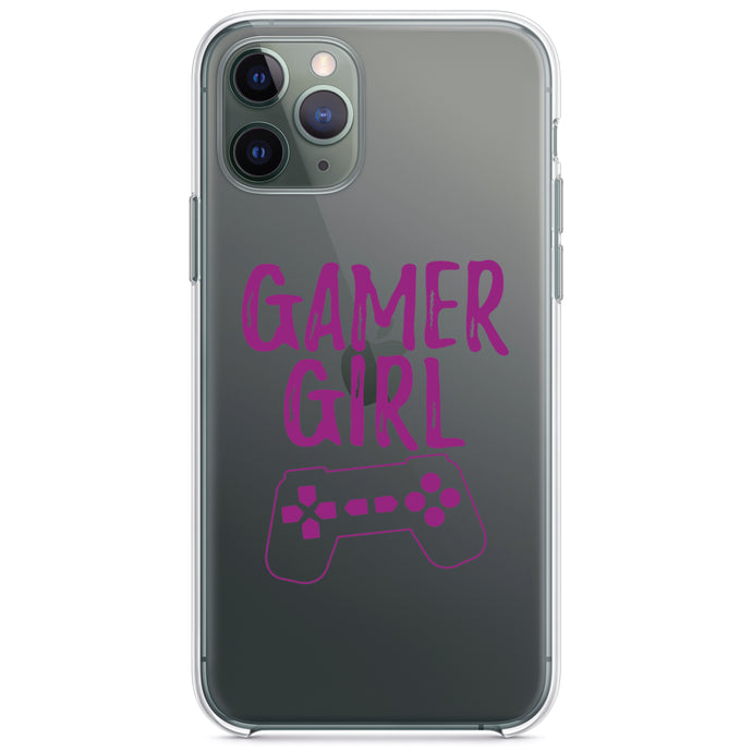 DistinctInk® Clear Shockproof Hybrid Case for Apple iPhone / Samsung Galaxy / Google Pixel - Gamer Girl - Video Games