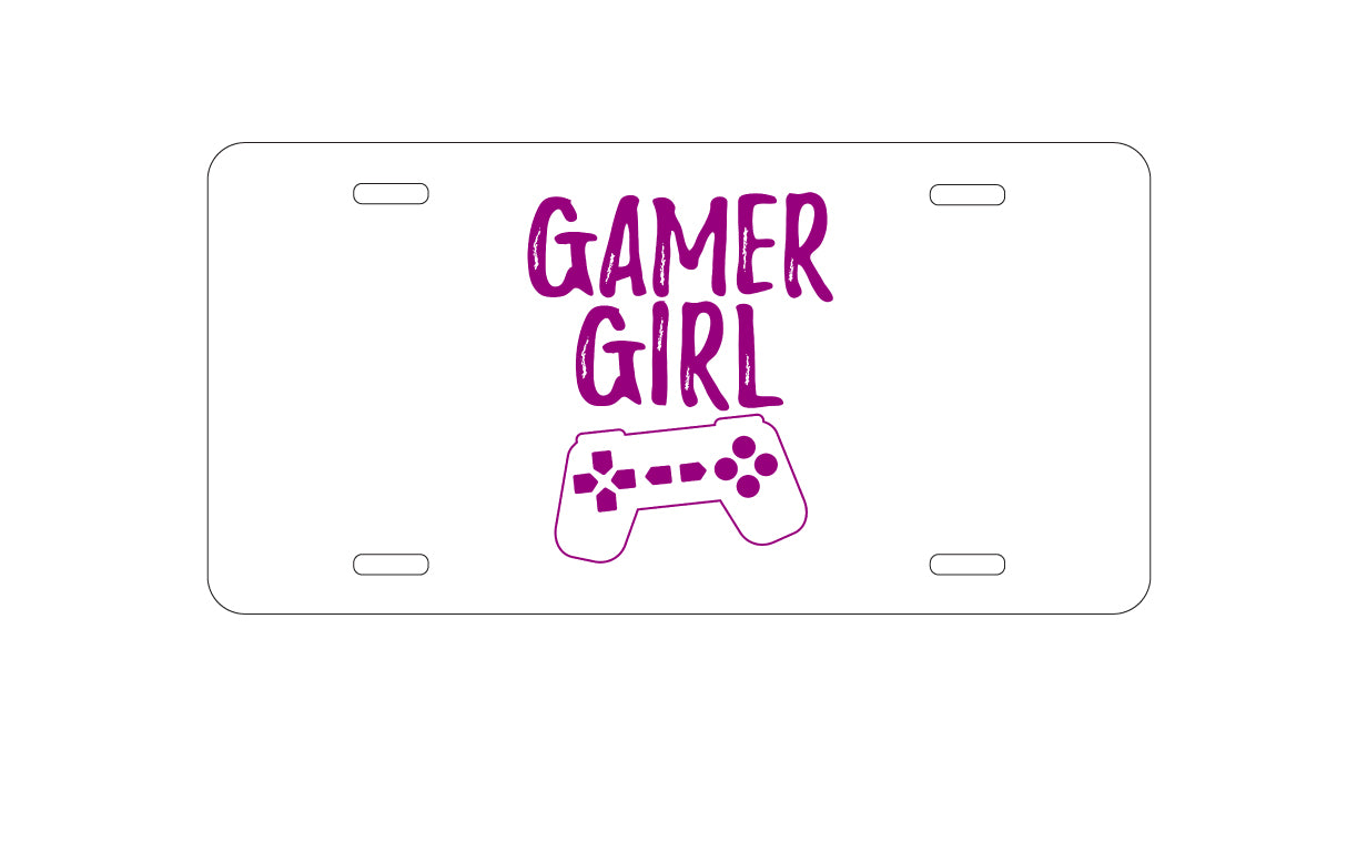DistinctInk Custom Aluminum Decorative Vanity Front License Plate - Gamer Girl - Video Games