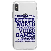 DistinctInk® Clear Shockproof Hybrid Case for Apple iPhone / Samsung Galaxy / Google Pixel - Dream of Better World Play Video Games All Day