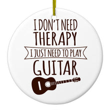 DistinctInk® Hanging Ceramic Christmas Tree Ornament with Gold String - Great Gift / Present - 2 3/4 inch Diameter - Don't Need Therapy Need to Play Guitar