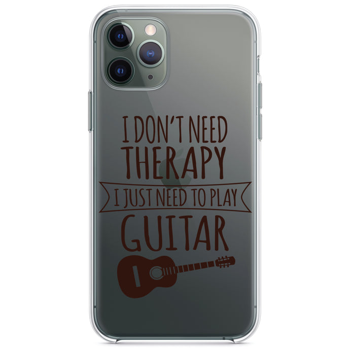 DistinctInk® Clear Shockproof Hybrid Case for Apple iPhone / Samsung Galaxy / Google Pixel - Don't Need Therapy Need to Play Guitar