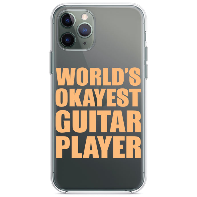 DistinctInk® Clear Shockproof Hybrid Case for Apple iPhone / Samsung Galaxy / Google Pixel - World's Okayest Guitar Player