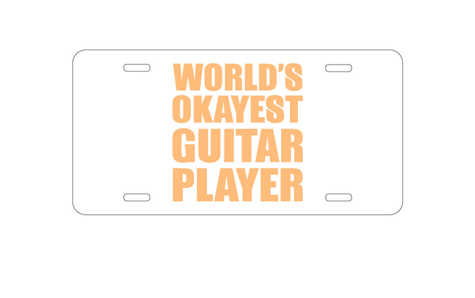 DistinctInk Custom Aluminum Decorative Vanity Front License Plate - World's Okayest Guitar Player