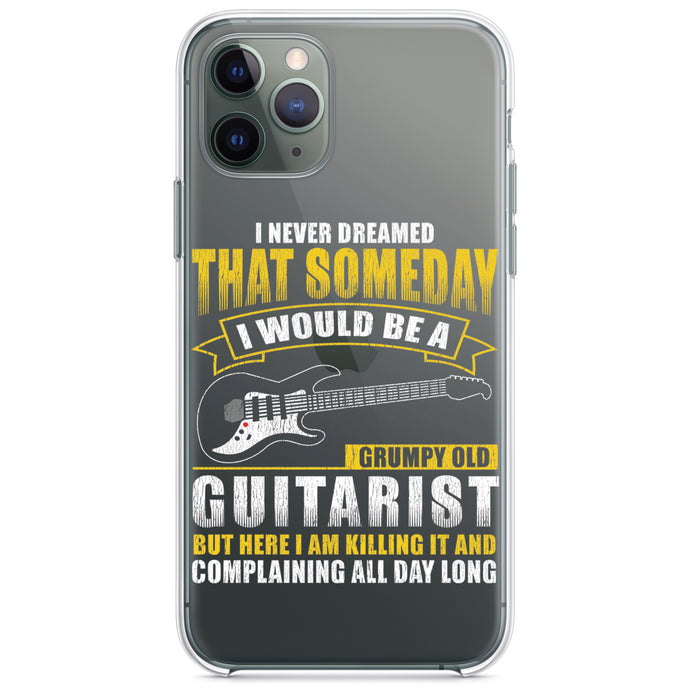 DistinctInk® Clear Shockproof Hybrid Case for Apple iPhone / Samsung Galaxy / Google Pixel - Never Dreamed I'd Be Grumpy Old Guitarist