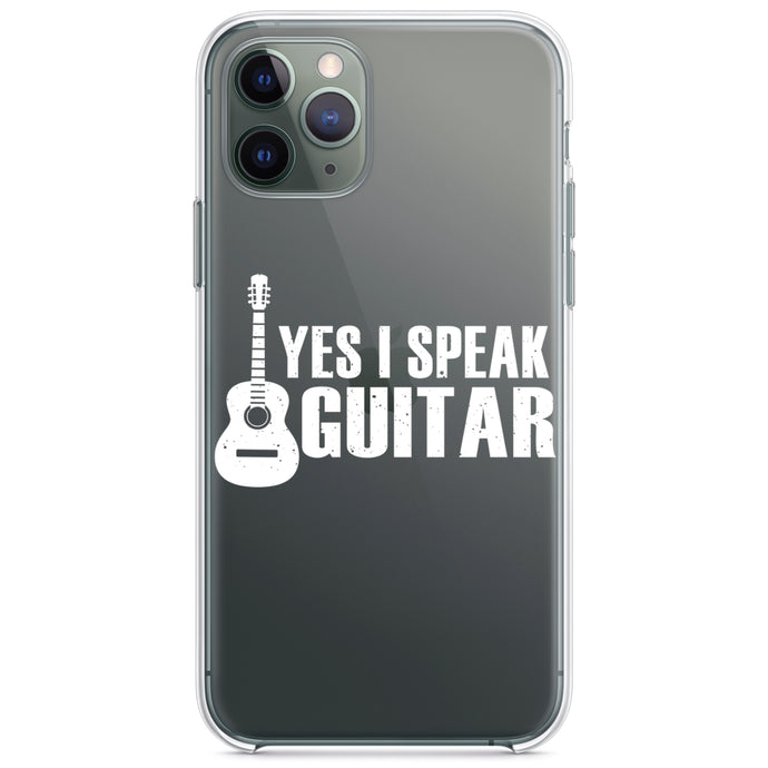 DistinctInk® Clear Shockproof Hybrid Case for Apple iPhone / Samsung Galaxy / Google Pixel - Yes I Speak Guitar