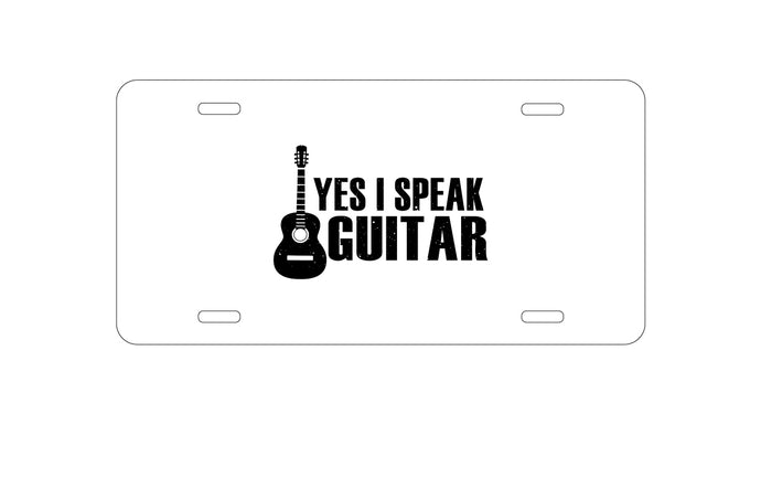 DistinctInk Custom Aluminum Decorative Vanity Front License Plate - Yes I Speak Guitar