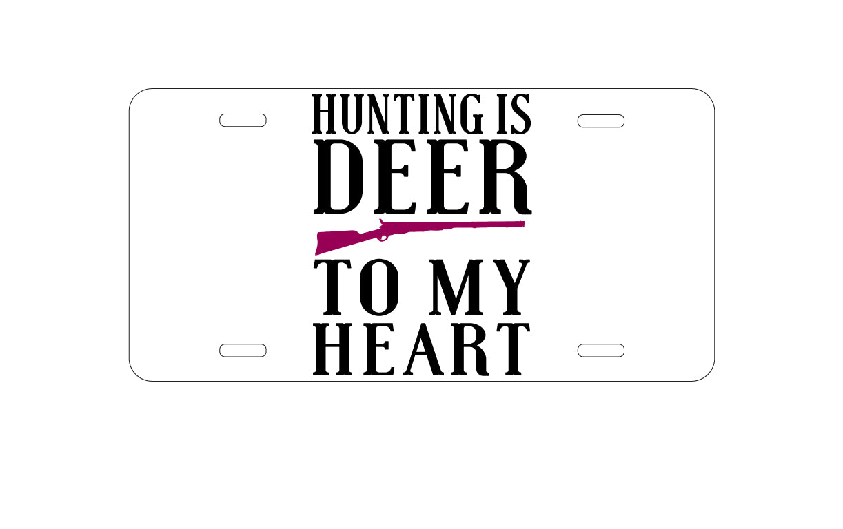 DistinctInk Custom Aluminum Decorative Vanity Front License Plate - Hunting is DEER to My Heart