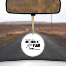 DistinctInk® Hanging Ceramic Christmas Tree Ornament with Gold String - Great Gift / Present - 2 3/4 inch Diameter - Yes I Do Have a Retirement Plan - Hunting