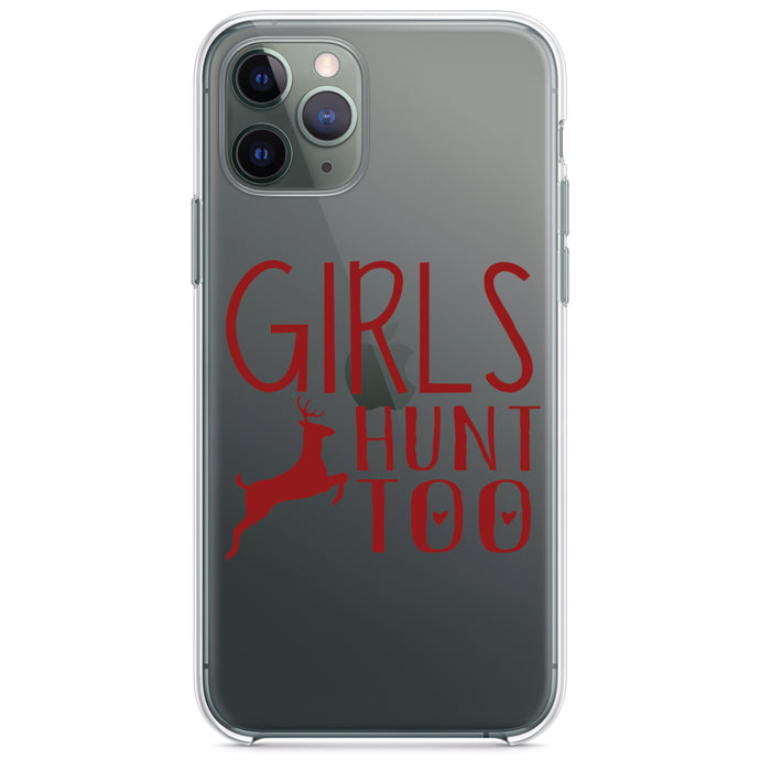 DistinctInk® Clear Shockproof Hybrid Case for Apple iPhone / Samsung Galaxy / Google Pixel - Girls Hunt Too - Deer