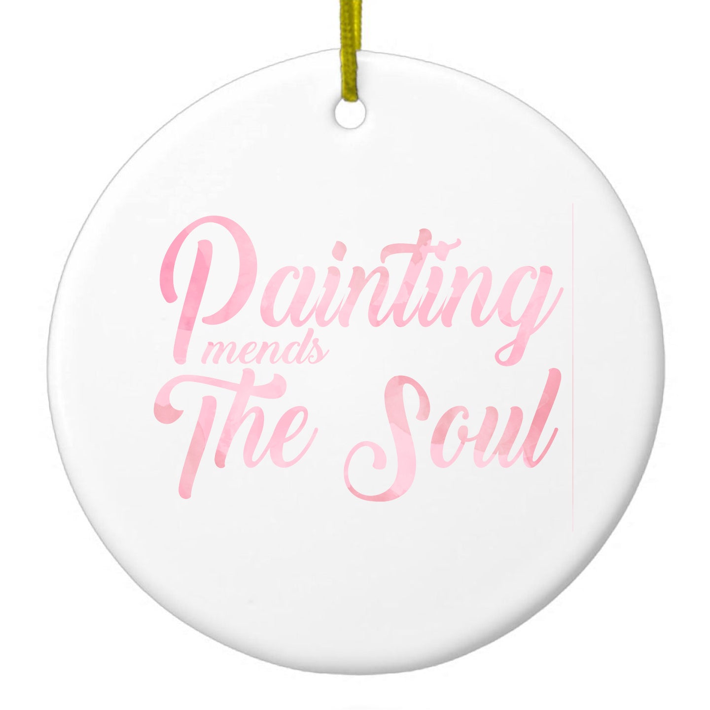 DistinctInk® Hanging Ceramic Christmas Tree Ornament with Gold String - Great Gift / Present - 2 3/4 inch Diameter - Painting Mends the Soul