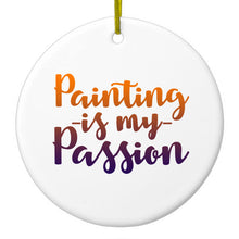 DistinctInk® Hanging Ceramic Christmas Tree Ornament with Gold String - Great Gift / Present - 2 3/4 inch Diameter - Painting is My Passion