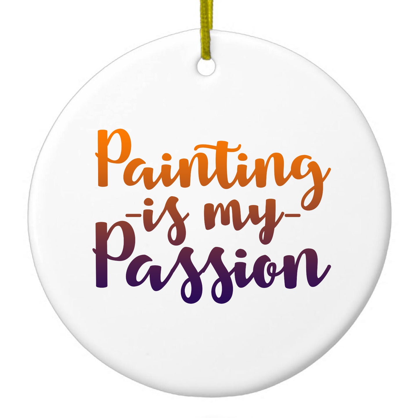DistinctInk® Hanging Ceramic Christmas Tree Ornament with Gold String - Great Gift / Present - 2 3/4 inch Diameter - Painting is My Passion