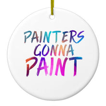 DistinctInk® Hanging Ceramic Christmas Tree Ornament with Gold String - Great Gift / Present - 2 3/4 inch Diameter - Painters Gonna Paint