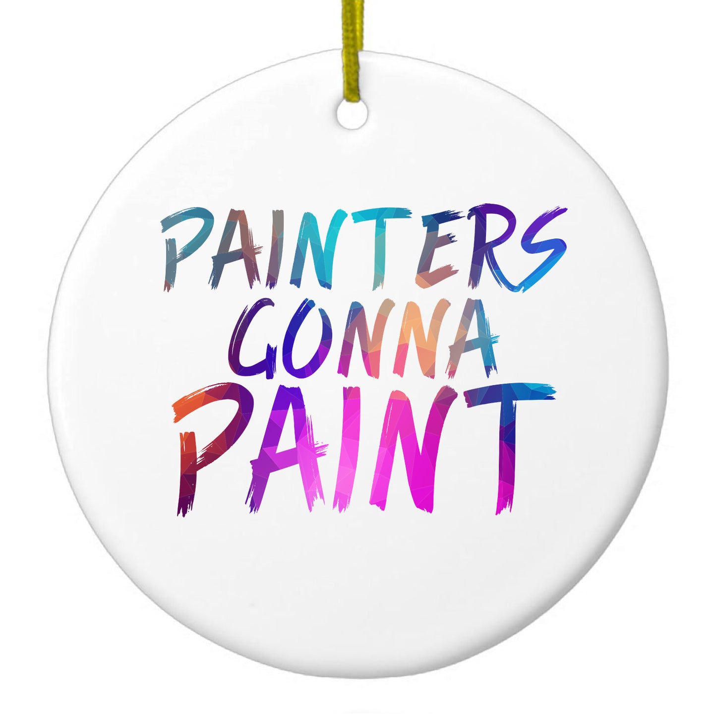 DistinctInk® Hanging Ceramic Christmas Tree Ornament with Gold String - Great Gift / Present - 2 3/4 inch Diameter - Painters Gonna Paint