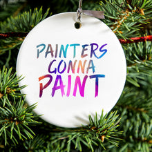 DistinctInk® Hanging Ceramic Christmas Tree Ornament with Gold String - Great Gift / Present - 2 3/4 inch Diameter - Painters Gonna Paint