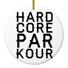 DistinctInk® Hanging Ceramic Christmas Tree Ornament with Gold String - Great Gift / Present - 2 3/4 inch Diameter - Hard Core Parkour