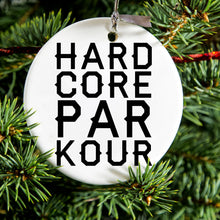 DistinctInk® Hanging Ceramic Christmas Tree Ornament with Gold String - Great Gift / Present - 2 3/4 inch Diameter - Hard Core Parkour
