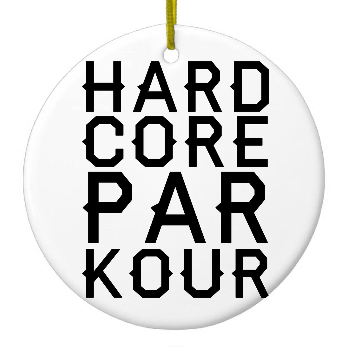 DistinctInk® Hanging Ceramic Christmas Tree Ornament with Gold String - Great Gift / Present - 2 3/4 inch Diameter - Hard Core Parkour