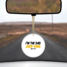 DistinctInk® Hanging Ceramic Christmas Tree Ornament with Gold String - Great Gift / Present - 2 3/4 inch Diameter - I'm the Dad Joke-King (Get-It?)