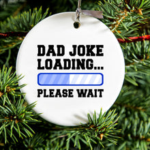 DistinctInk® Hanging Ceramic Christmas Tree Ornament with Gold String - Great Gift / Present - 2 3/4 inch Diameter - Dad Joke Loading Please Wait - Blue